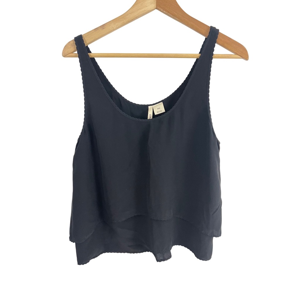 Covet Silk Tank Top Womens Size Medium Black Layered Hem